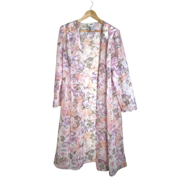 VINTAGE Women’s Sheer Floral Long Pink Purple Robe Size 12 - Picture 1 of 7